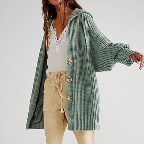 Free People Sweaters - Swim Too Deep Cardi White Spruce